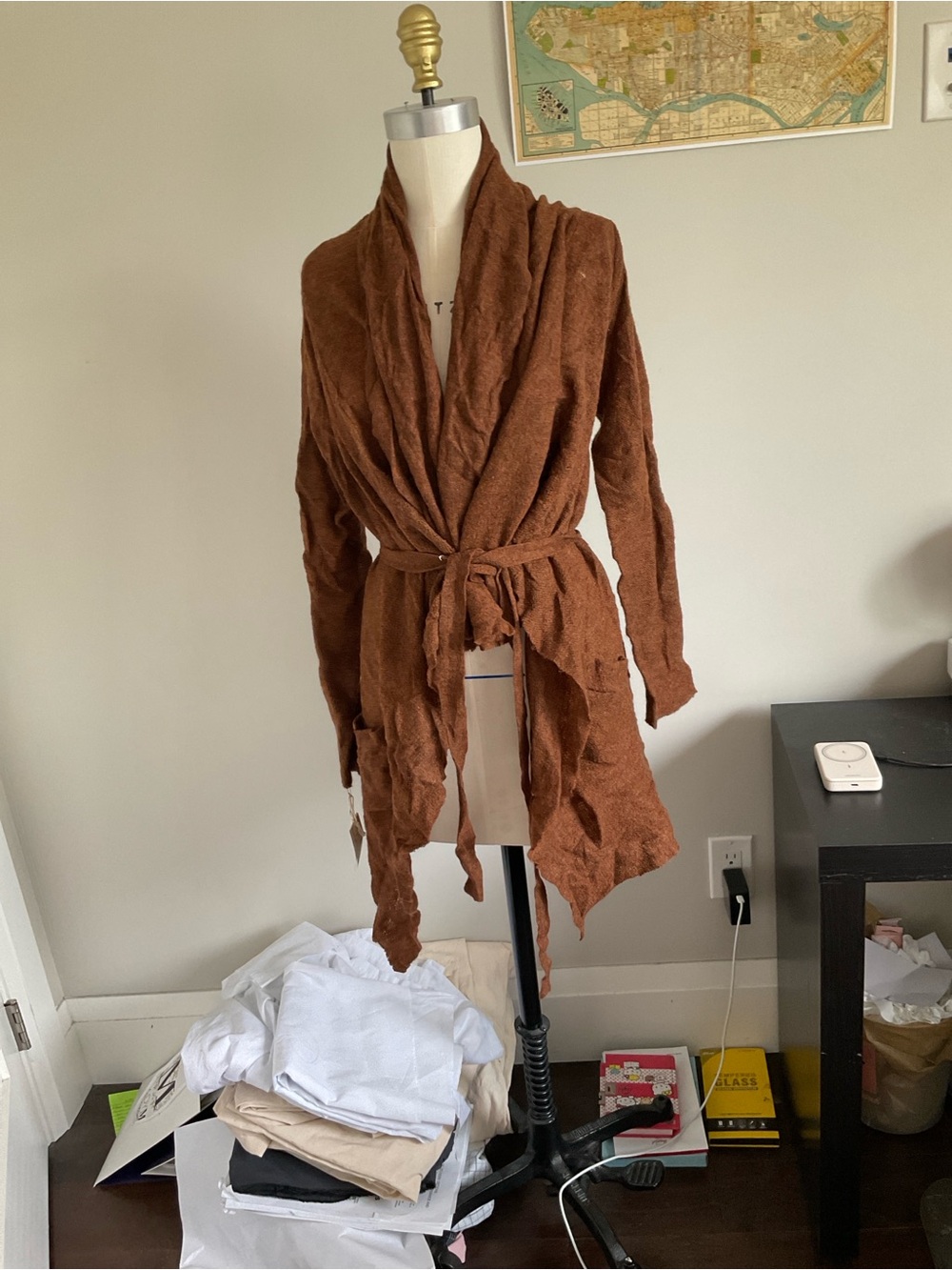 Brown Lightweight Belted Women's Cardigan